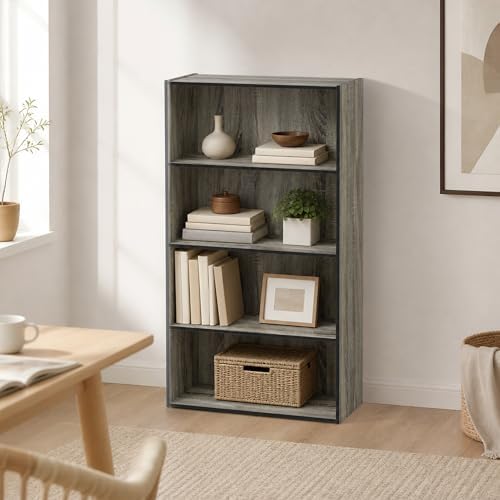 4-Tier Book Shelf, Storage Organizer, Bookshelf, Bookcase with Open Shelf, 9.4 x 23.6 x 41.7, for Living Room, Home Office, Bedroom, French Oak