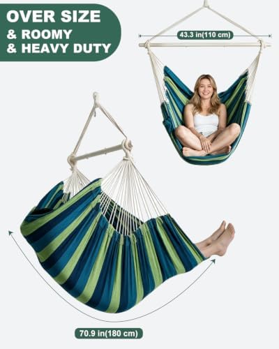 Lulladle 70.9"L XXL Hammock Chair Swing w/2 Cushions & Hardware Kit, 500lbs