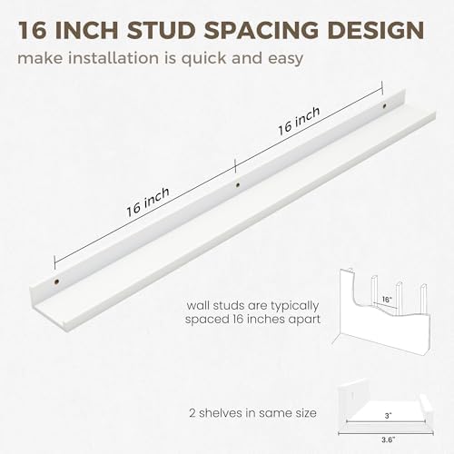 Picture Ledge Shelf, 40'' White Floating Shelves with Lip Set of 2