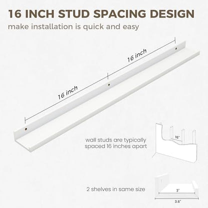Picture Ledge Shelf, 40'' White Floating Shelves with Lip Set of 2