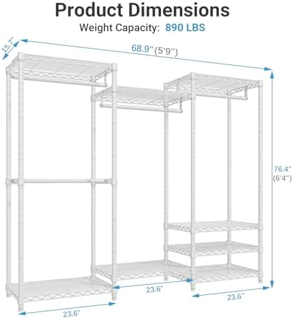 VIPEK V5C Bedroom Armoires Portable Closet Clothing Rack, White Metal with Black Cover, Adjustable Custom Freestanding Wardrobe Heavy Duty Covered, Max Load 890LBS