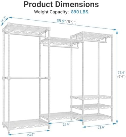 VIPEK V5C Bedroom Armoires Portable Closet Clothing Rack, White Metal with Black Cover, Adjustable Custom Freestanding Wardrobe Heavy Duty Covered, Max Load 890LBS