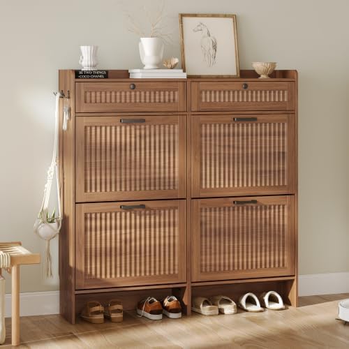 Shoe Cabinet for Entryway with 4 Flip Drawers & 2 Storage Drawers