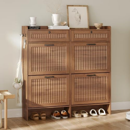 Shoe Cabinet for Entryway with 4 Flip Drawers & 2 Storage Drawers