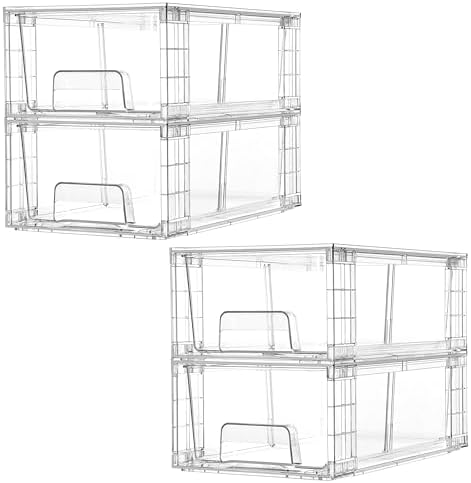 Vtopmart 4 Pack Stackable Clear Drawer with Dividers