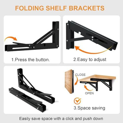 Storystore Folding Shelf Brackets, 10 Inch 2 Pcs Fold Down Table Support