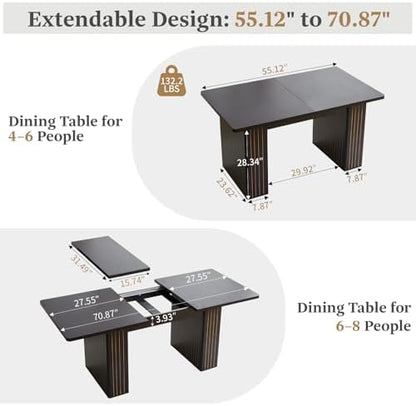 55"-71" Extendable Dining Table for 4-6, Modern Rectangular Table, Black