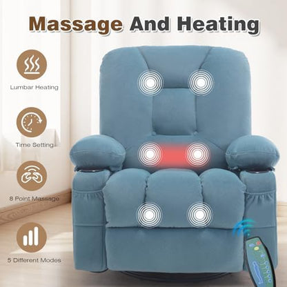 Rocker Recliner Chairs with Massage and Heat, Blue