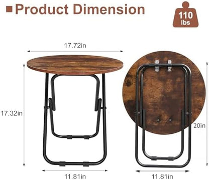 VECELO 17.7" Small Folding Table, Round Patio Outdoor Side Snack Table, Waterproof Foldable Wood End Table with Anti-Rust Metal Legs for Living Room Bedroom Garden Yard Balcony Porch