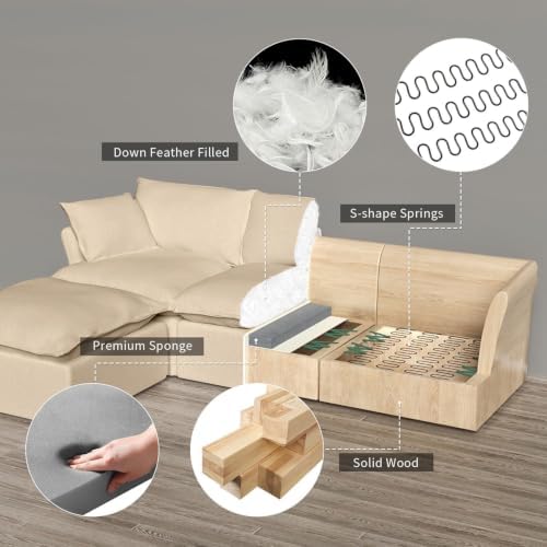 Cloud Modular Sectional Sofa,Down Filled Oversize Couch for Living Room,Deep Seat Convertible Couches,Sofa Covers Washable&Replaceable(4 Seater and 2 Ottoman,Khaki)