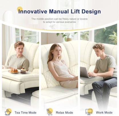 3 Seater Reclining Sofa, Recliner Sofa with Liftable Console (Pu,White)