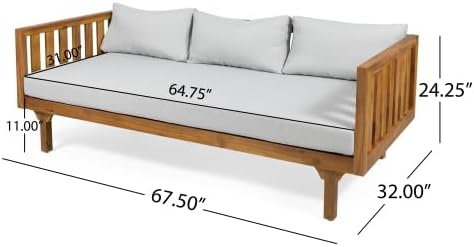 Merax Outdoor Acacia Wood Conversation Set - Patio 3-Seat Loveseat Sofa w/Coushion and Round Coffee Table for Backyard, Lawn, Balcony, Teak+Light Gray