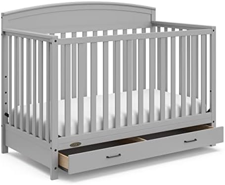 Graco Benton 5-in-1 Convertible Crib with Drawer (Pebble Gray) – GREENGUARD Gold Certified, Converts from Baby Crib to Toddler Bed, Daybed and Full-Size Bed, Full-Size Nursery Storage Drawer