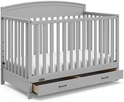 Graco Benton 5-in-1 Convertible Crib with Drawer (Pebble Gray) – GREENGUARD Gold Certified, Converts from Baby Crib to Toddler Bed, Daybed and Full-Size Bed, Full-Size Nursery Storage Drawer