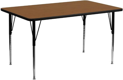 Flash Furniture Wren 30"W x 72"L Rectangular Oak HP Laminate Activity Table - Standard Height Adjustable Legs