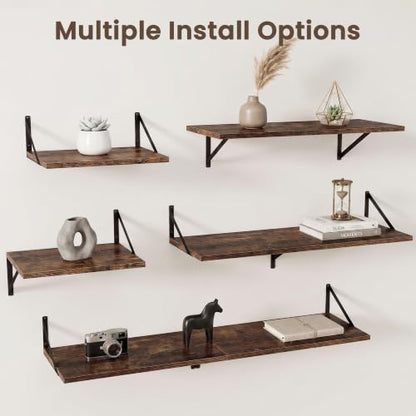 Dreamland Wall Mounted Floating Shelves Set of 3, 16x12, Rustic Brown