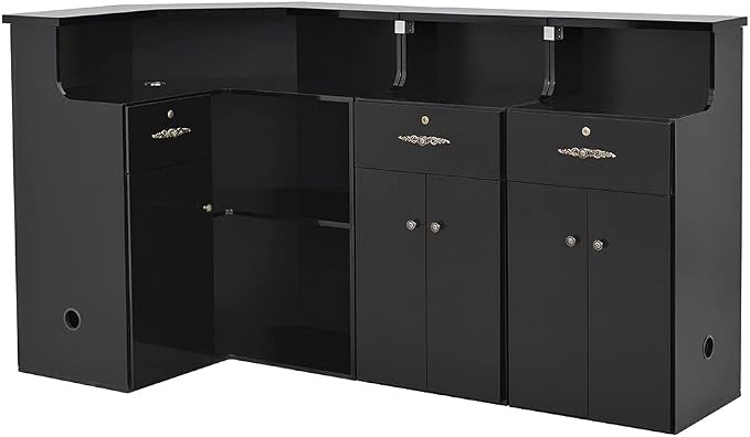 Dir Reception Area Counter, Receptionist Desk, Lobby Check-in Desk with LED Lights Valencia, Black-112