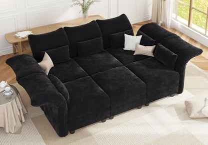 LLappuil 102 Inch Modular Sectional Sofa with Storage, 6 Piece Deep Sleeper Sectional Couches for Living Room with Adjustable Armrest Backrest, Black Chenille