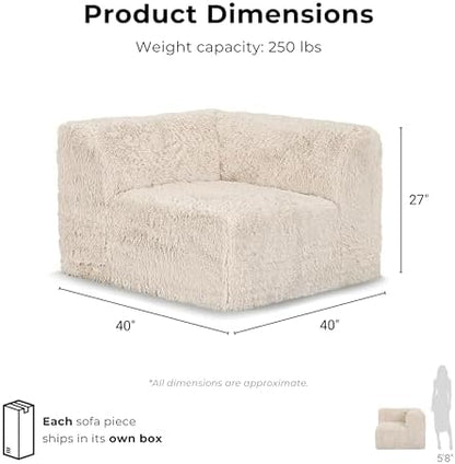 Furniture of America Havyn Modern Faux Fur 6-Seater Modular Foam Sofa Bed with Ottoman, Compressed Couch in a Box, No Assembly Required, for Living Room and Office, Black