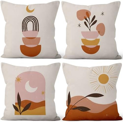 Boho Abstract Throw Pillow Covers 18"x18" Set of 4, Morden Minimalist Irregular Bohemian Cushion Cover for Sofa Chair Couch Bed Office Garden Patio Farmhouse Indoor Outdoor Decorative