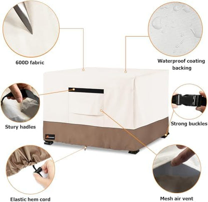 Fire Pit Cover Square, Outdoor Heavy Duty Durable 600D 100% Waterproof Tear-Resistant 28-30 Inch Fire Pit Cover, Patio Fire Pit Table Covers, Beige 30" L x 30" W x 25" H