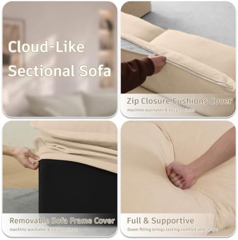 Cloud Modular Sectional Sofa,Down Filled Oversize Couch for Living Room,Deep Seat Convertible Couches,Sofa Covers Washable&Replaceable(4 Seater and 2 Ottoman,Khaki)