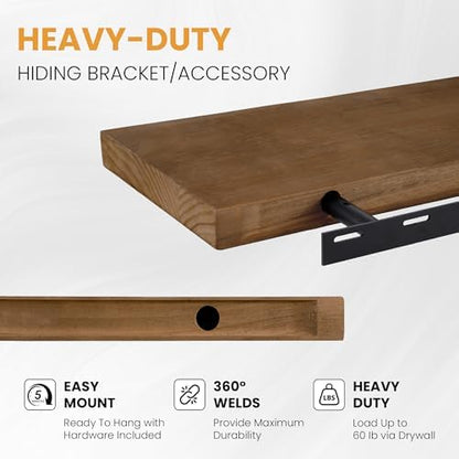 Wood Floating Shelves Set of 2, Rustic Pine Wood Floating Shelves for Wall Mounting, Wide Wall Shelf for Home Decor and Storage, 36" W x 7" D, Light Walnut