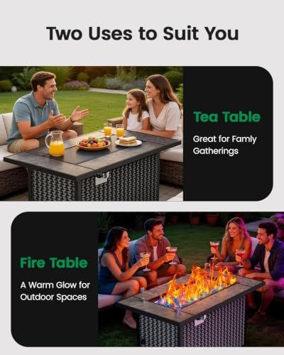 Ciays 43″ Fire Pit Table, Outdoor Propane Fire Pit Table with Premium Ceramic Tabletop, Glass Wind Guard, Lid, Glass Rock, 50,000 BTU CSA-Certified Gas Fire Pits for Outside Patio, Party, Deck
