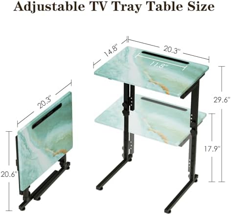 Folding TV Tray Table,Adjustable TV Dinner Table with Sturdy MDF Top,Eating Trays for Living Room with No Assembly Required (Sea Blue)
