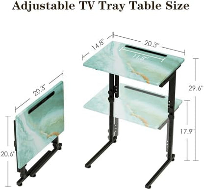 Folding TV Tray Table,Adjustable TV Dinner Table with Sturdy MDF Top,Eating Trays for Living Room with No Assembly Required (Sea Blue)