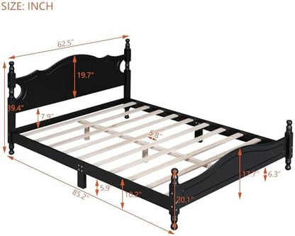 Merax Retro Queen Platform Bed with Headboard, Wood Bed Frame No Box Spring Needed/Easy Assemble, Black