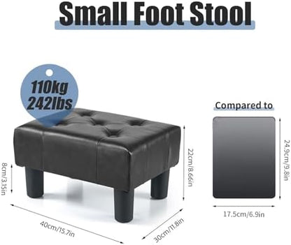 BRIAN & DANY Small Foot Stool, Leather Foot Stools with Legs, Stable Small Footstool for Living Room, Jet Black