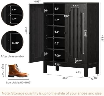 Tribesigns Shoe Cabinet with 2 Doors & Adjustable Shelves, 5-Tier (Black)