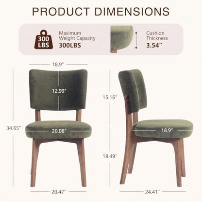 YOUNIKE Wooden Dining Chairs Set of 4, Chenille Fabric Upholstered Dining Room Chairs Kitchen Side Chairs, Farmhouse Dinner Chairs with Solid Wood Legs for Kitchen Dining Vanity, Green