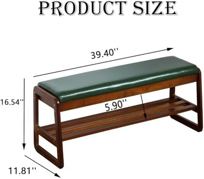 latifolia Shoe Rack Bench, Entryway Bench with Cushion(Green,39.70''L)