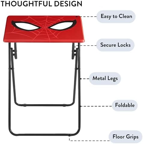 Marvel Spiderman Folding Tray Table,Portable Snack & Laptop Table, Compact Space-Saving Design for Kids & Teens, Lightweight Indoor Table for Bedroom, Dorm, or Playroom