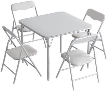 JOYMOR Kids Folding Table and Chairs Set, 5-Piece Metal Frame Activity Set with Easy-Fold Design for Playroom & Classroom, Gray