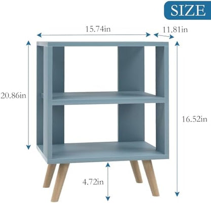 Huhote Kids Nightstand, 2-Tier Night Stand with Open Storage, Modern Side Table for Bedroom, Study Room, Small Spaces, Blue