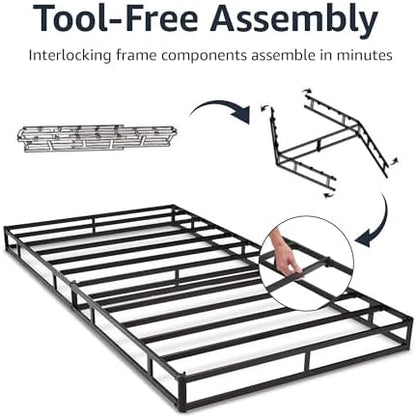 Amazon Basics Smart Box Spring Bed Base, 9-Inch Height Mattress Foundation, Tool-Free Easy Assembly, Convenient Support, Twin, 74" x 38" x 9", White