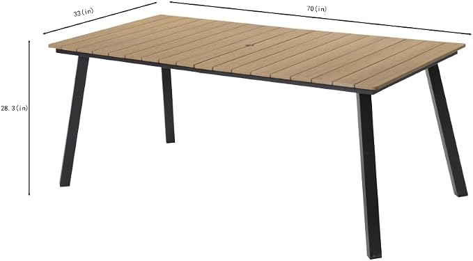 7-Piece Outdoor Wicker Dining Set with Wood-Plastic Composite Table Weather-Resistant Patio Furniture for 6 Person Scandinavian Design for Deck Garden Family Gatherings