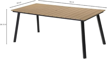 7-Piece Outdoor Wicker Dining Set with Wood-Plastic Composite Table Weather-Resistant Patio Furniture for 6 Person Scandinavian Design for Deck Garden Family Gatherings