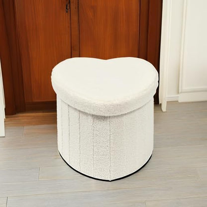 B FSOBEIIALEO Storage Ottoman Heart Shaped Ottoman with Storage,Cream White