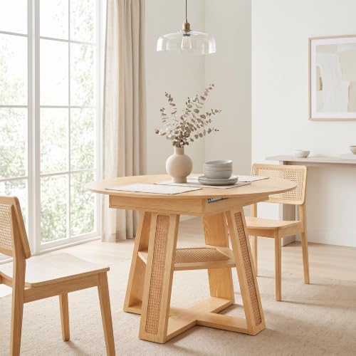 43.3"-59.05" Extendable Round Dining Table, Rustic Kitchen Table for 4-6