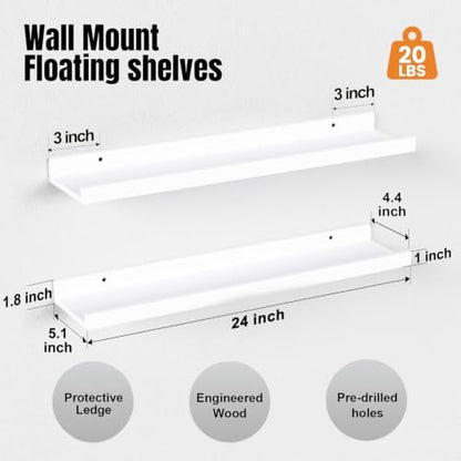 48inch Long Floating Shelves for Wall Decor, 5-Set Shelves with Lip, White