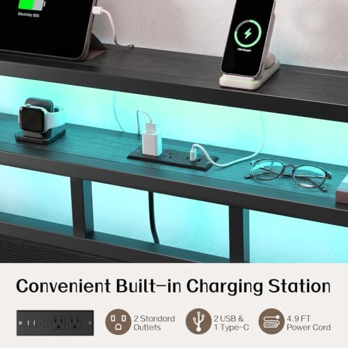 King Size Bed Frame with Charging Station and LED