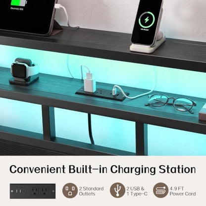 King Size Bed Frame with Charging Station and LED