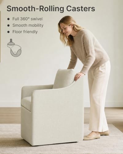 KISLOT Upholstered Dining Chairs Set of 4 with Casters, Cream Beige