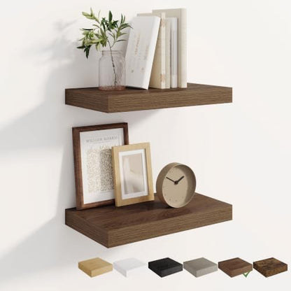Dreamland 16 Inches Wall Mounted Wood Floating Shelves, Walnut, 2 Pack
