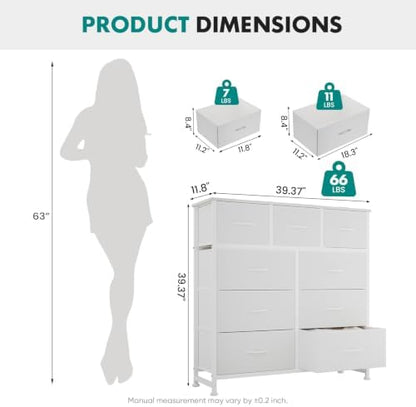 OLIXIS 9 Drawer Fabric Dresser for Bedroom, Chest of Drawers Organizer