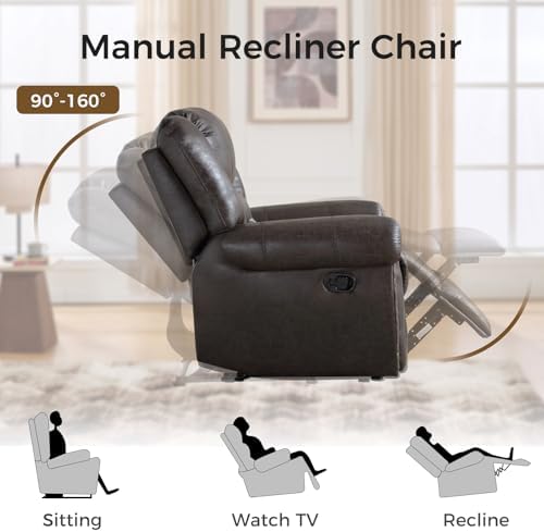 EBELLO Manual Recliner Sofa Set, Faux Leather Reclining Living Room Set, Included Single Recliner Chair and Loveseat Manual Sofa, Vintage Rivet Mid-Century Design for Living Room, Dark Brown